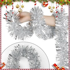 DECORA 33 Feet Silver Tinsel Garland, Christmas Metallic Hanging Tinsel Garland