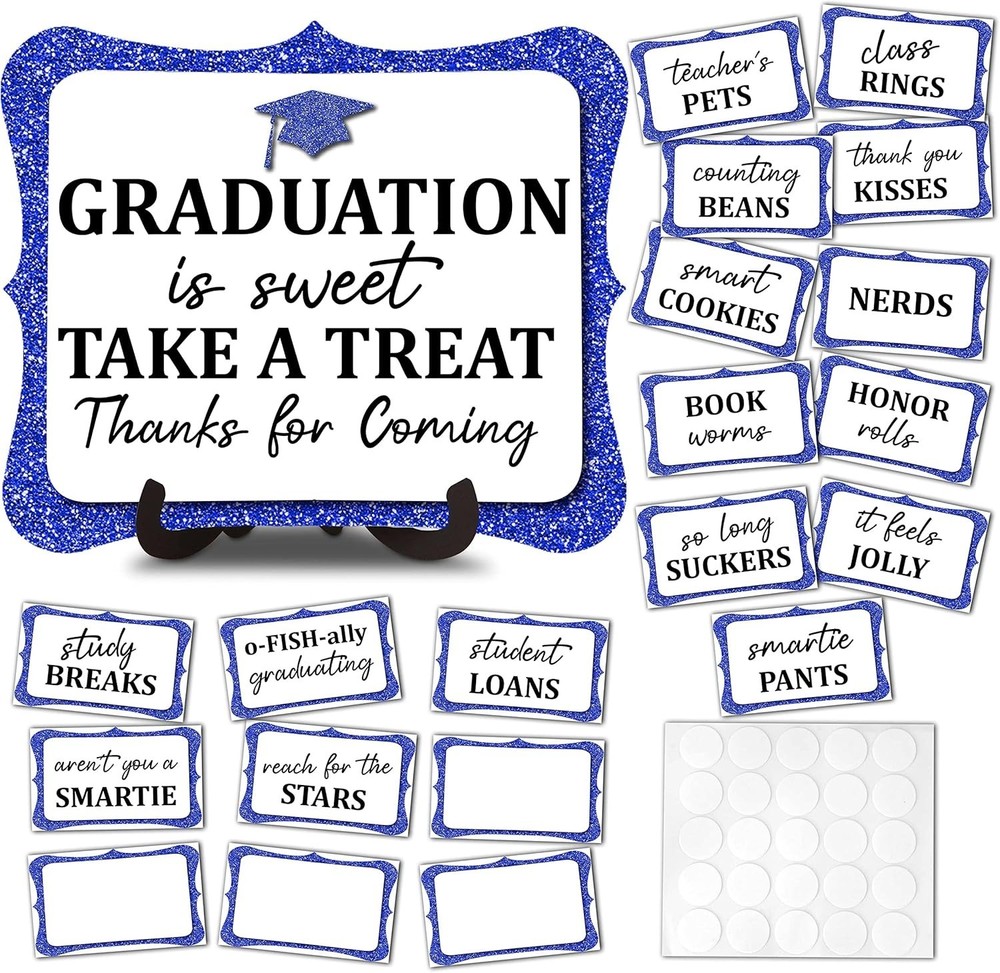 20PCS Graduation Candy Buffet Labels, 1 Gold Glitter Candy Buffet Table Sign wit