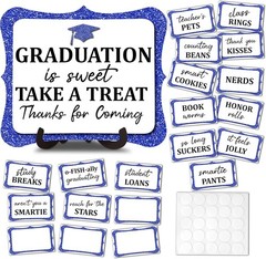 20PCS Graduation Candy Buffet Labels, 1 Gold Glitter Candy Buffet Table Sign wit
