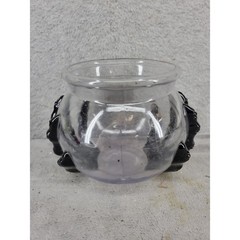 Halloween Witch Cauldron Candy Bowl Holder Plastic Black Skeleton Hands Table