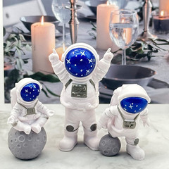 3 Pcs Astronaut Cake Topper Set Space Theme Spaceman Figurines Birthday Decor