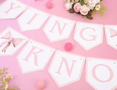 Tying the Knot Pink Bow Banner – Bridal Shower Garland,Bridal Weekend Decor,Bow