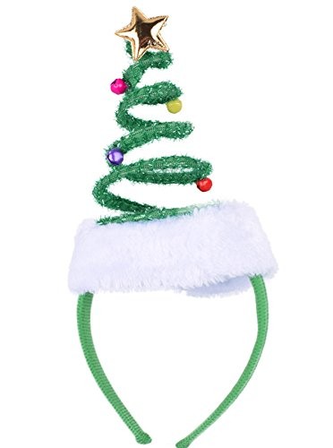 ADJOY Springy Christmas Tree Headband with Bells One Size Fits Most, Green