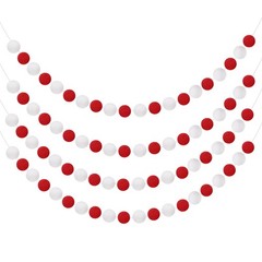 4pcs Pom Pom Garland 6.6 ft 20 Balls for Crafts Decor(Red, White)