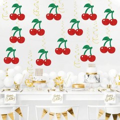 Cherry Hanging Swirl Decorations Sweet Girl Birthday Baby Shower Foil Decor