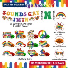 Pride Decorations Banner Hanging Swirls Sounds Gay I’M IN Glitter Banner Love is