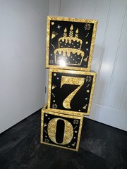 70th Birthday Decorative Boxes Stackable Cubes Black And Gold