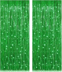 Customizable Green Foil Fringe Curtain Set – 3.2ft x 8.2ft for Versatile Decor