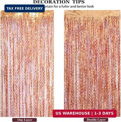 4 Pack 3.3×6.6ft Wavy Orange Foil Fringe Backdrop Curtains -Tinsel Streamers Met