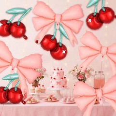 8 Pcs Cherry and Bow Balloon Set, Foil Mylar Bows Party Decorations, 19 Inch …