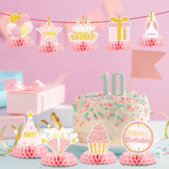 9 Pieces Pink and Gold Birthday Table Decorations, Pink Rose Gold Honeycomb Cent