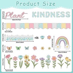 Plant Kindness Bulletin Board Set Spring Blue Floral Classroom Decor Cutouts