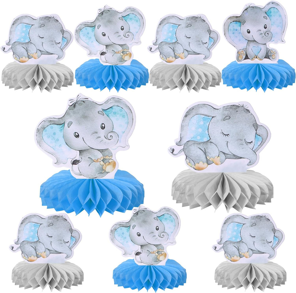 ZHUOWEISM 6 PCS Blue Elephant Honeycomb Table Centerpiece for It’S a Boy Elephan