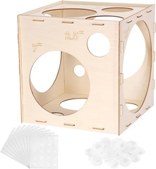 12 Holes Wood Balloon Sizer Cube Box with 200 PCS Balloon Glue Points, Collapsib