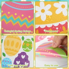 Happy Easter Egg Window Clings 6 Sheets, Green Pink Large Size, Multicolor