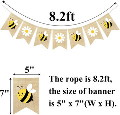 Bumble Bee Banner Burlap with Daisy Flower Bunting Happy Bee Day Decorations Gar