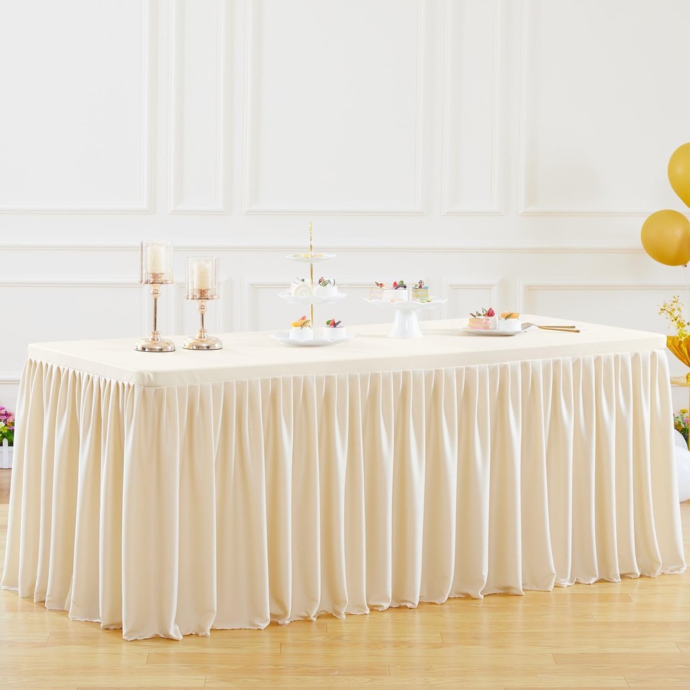 Party Talk Light Champagne Polyester Table Clothes for 4 Foot Rectangle Tables,