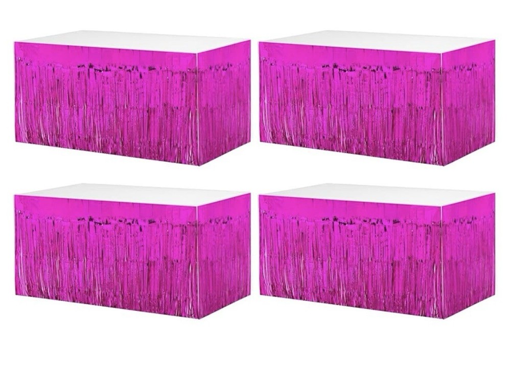 Four pack foil table fringe party decor fuchsia pink 29” X 108” (9 Ft)