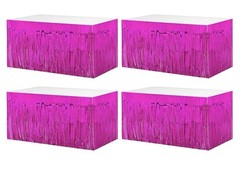 Four pack foil table fringe party decor fuchsia pink 29” X 108” (9 Ft)