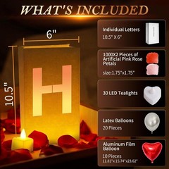 Light Up Letters Kit with Tea Lights Balloons Rose Petals for Romantic Decor