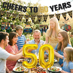 Vintage 50Th Birthday Decorations Funny Cheers to 50 Years Banner 50 Number Ball