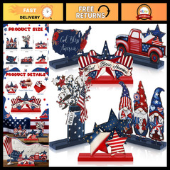 6 Pcs Patriotic Wooden Table Decorations – Rustic 4th of July Centerpiece for Ho