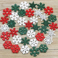 (50 Pieces/pack) 23mm Christmas Snowflake Wood Chips Colorful Diverse New Year’s