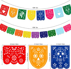 2 Pieces Mexican Party Decorations Papel Picado Banners, Felt Day of the Dead Co