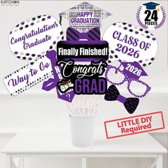 , Purple Graduation Photo Booth Props 2026 – Pack of 24 | Purple Graduation P…