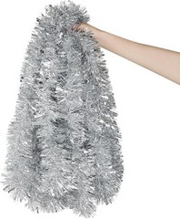 DECORA 33 Feet Silver Tinsel Garland, Christmas Metallic Hanging Tinsel Garland