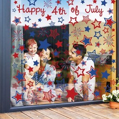 9 Sheets 4th of July Window Clings USA Stars Shape Fireworks Window Decals