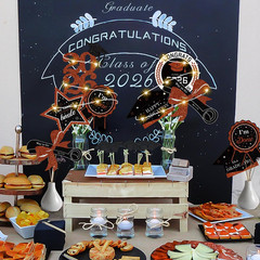 30Pcs Black Orange Granduation Decorations Class of 2026 Double Sided Graduation