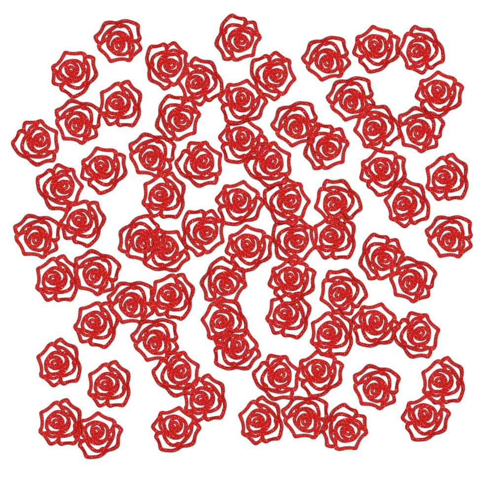 Red Glitter Rose Flower Shape Paper Table Confetti Scatter 120 Pcs Set