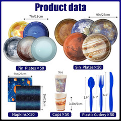 355Pcs Space Birthday Decorations for 50 Guests Party Supplies Include Paper Pla