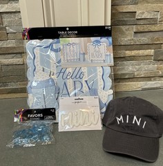 Baby Shower/Arrival Decor Bundle – table top decor,Pacifiers,Mini Me Hat & Patch