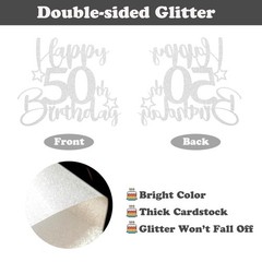 1 PC 50th Birthday Cake Topper DoubleSided Silver Glitter Star Decoration