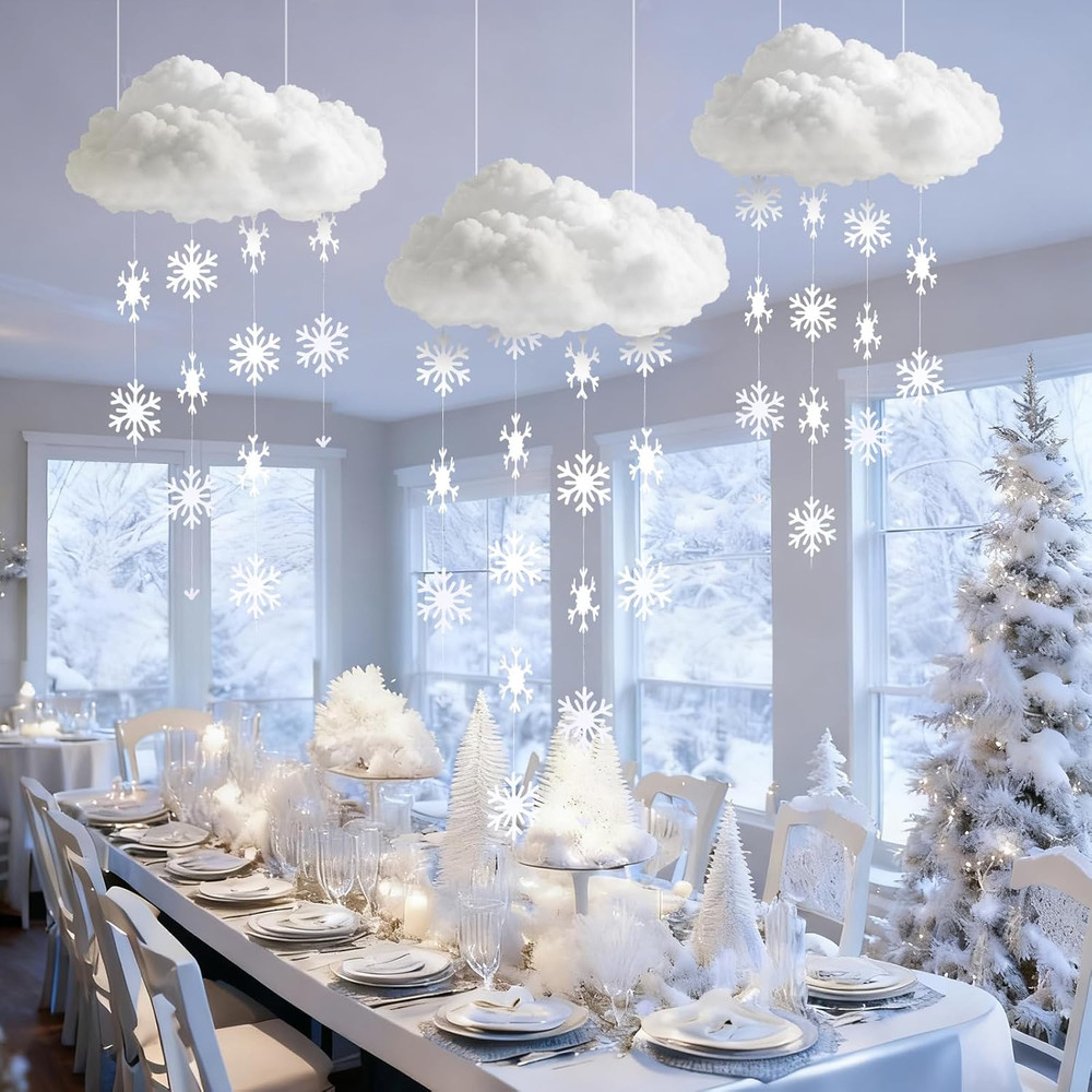 18 Pcs 3D Winter Cloud & Snowflake Hanging Decorations for Parties & Weddings