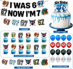 6 7 Birthday Decorations Set, I Was 6 Now I’M 7 Banner 12 Cupcake Toppers &16 Ba
