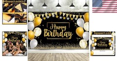 Versatile Birthday Backdrop 72.8 x 43.3 Inch Black Gold for Memorable Parties