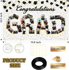 Large Graduation Photo Banner Decorations 72×44 Inch,Graduate White