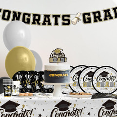 Graduation Decorations 2026 Black and Gold Grad Party Supplies with Disposable