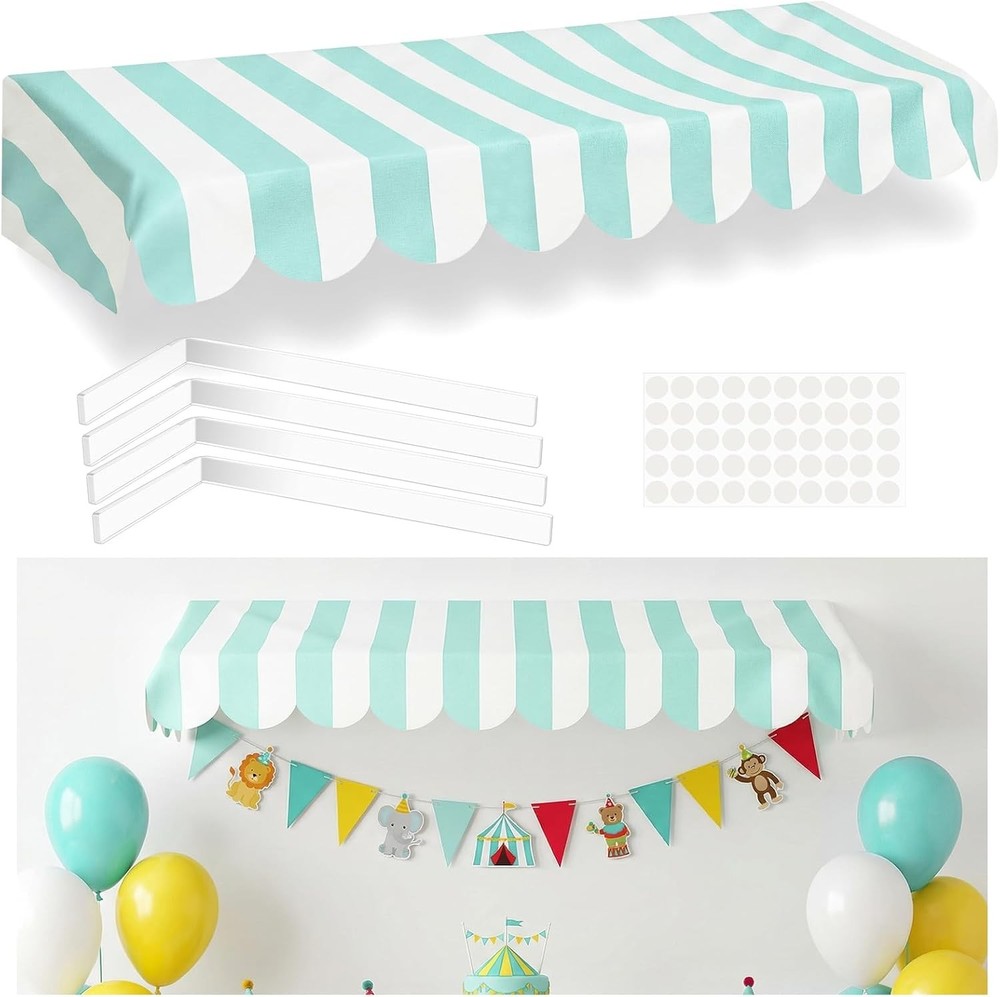 Waterproof Circus Awning Decor Farmers Market Decoration Cyan White 3D Striped