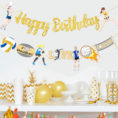 Happy Birthday Banners 2Pcs – Volleyball Themed Party Decoration – Player Cutout