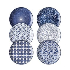 Selamica 8 inch Porcelain Dinner Plates, Large Size 8 inch, Vintage Blue