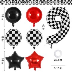 Checkered Number 9 Balloon, 40 Inch Large Foil Race Car Number Balloons, Big …