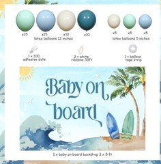 Surf Baby Shower Decorations, Baby On Board Baby Shower Decorations, Blue