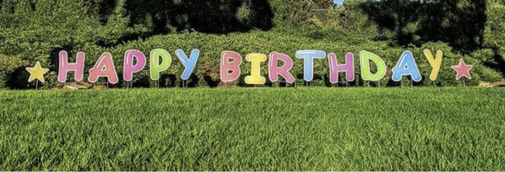 Happy Birthday Lawn Sign with 16″ Inch Tall Letters & 2 Stars