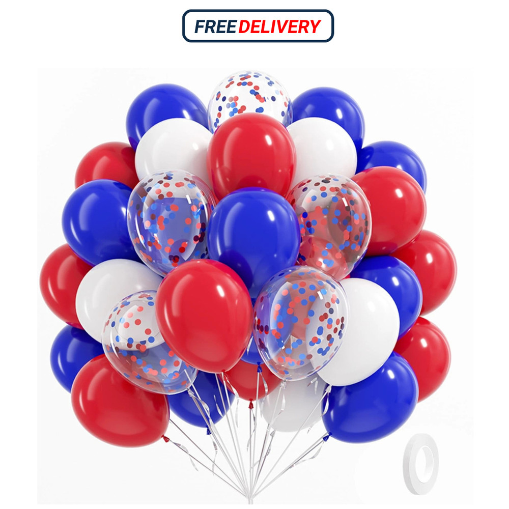 60 Pcs 12 Inch Red White Blue Balloons Patriotic 4th of July Party Decor