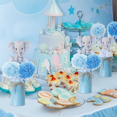 6 Sets Blue Elephant Baby Shower Vase Decorations, Cute Pom Poms Centerpieces…