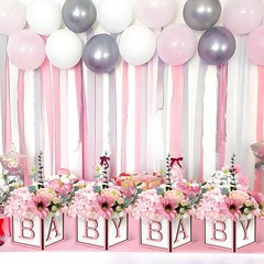 4 PCS Baby Shower Boxes Decorations Wood Blocks Printed Letter Pink Centerpiece